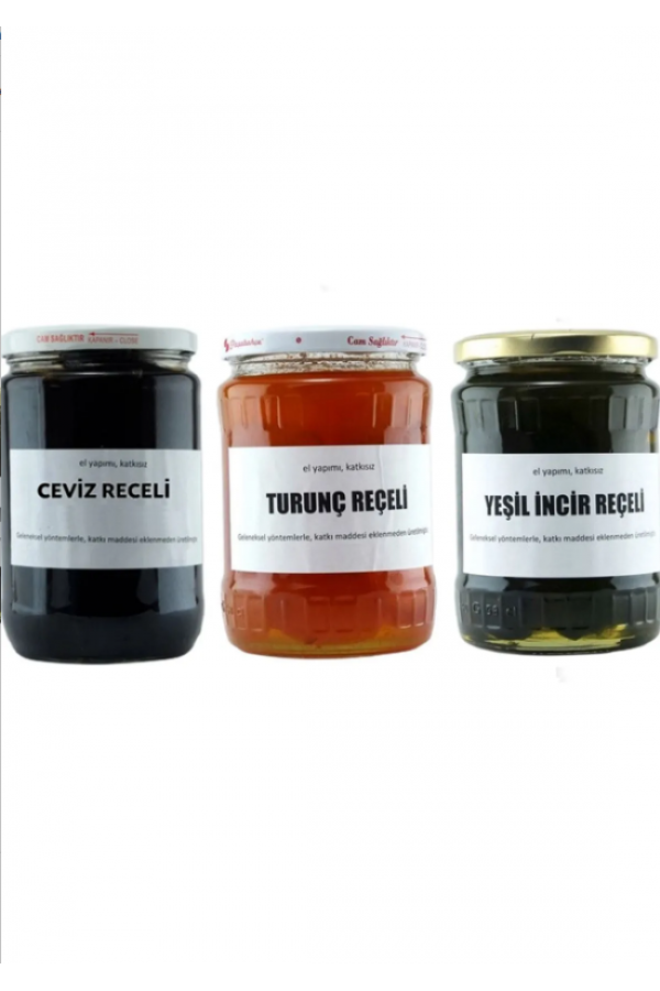 Hatay Yöresel Reçel Seti (CEVİZ, TURUNÇ, HAM INCİR) 3 Kavanoz Hatay Yöresel Reçel Seti (CEVİZ, TURUNÇ, HAM INCİR) 3 Kavanoz